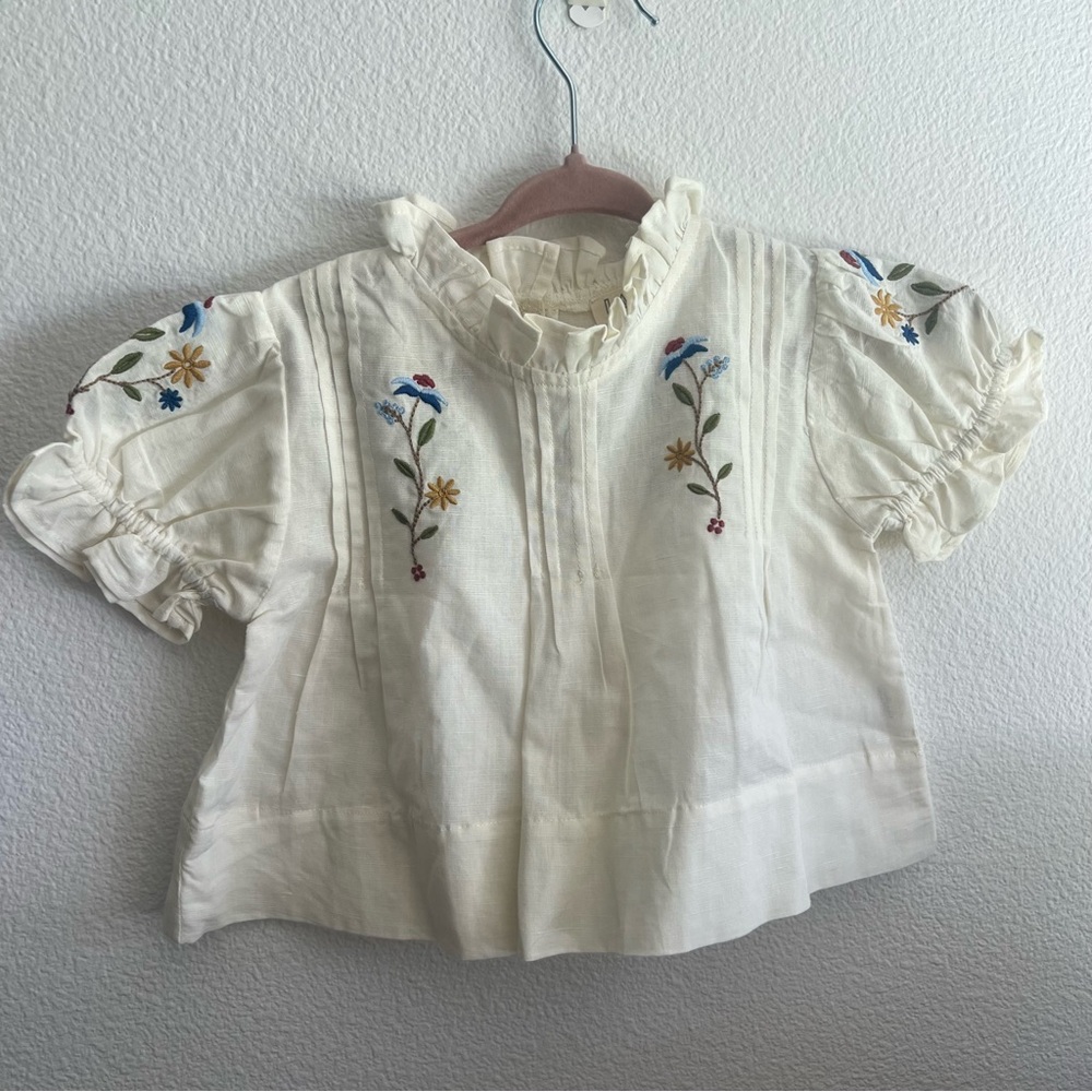 LALI Embroidered Cream Ruffle Neck Kids Top